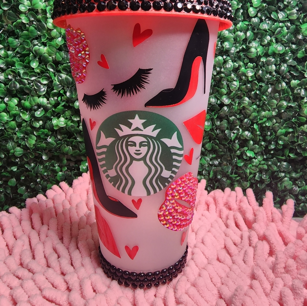 Bedazzled Black and Red High heel Starbucks 24oz cold cup
